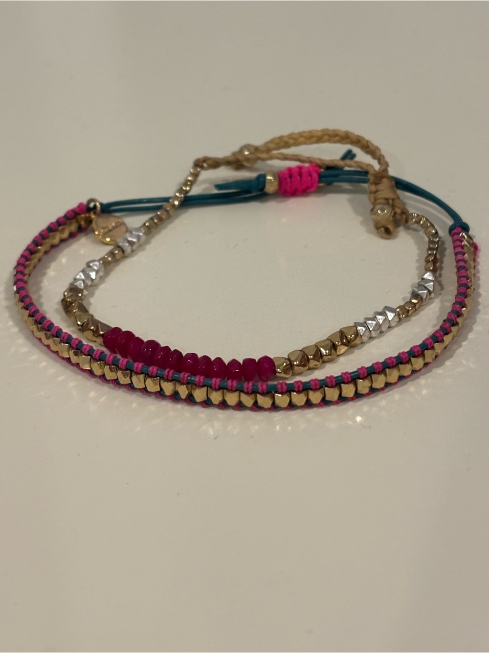 🩷🩷Two Stella & Dot Braided Pink & Gold Beaded Women's Bracelet Set🩷🩷